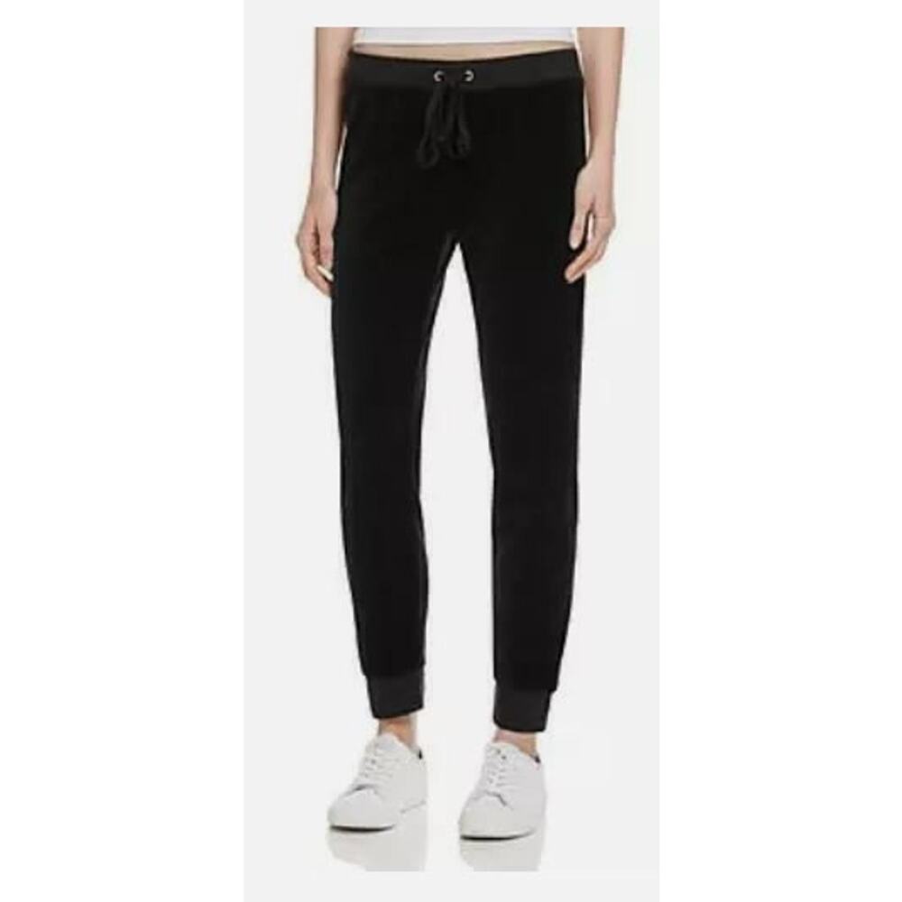 Juicy Couture Black Crushed Velvet Faux Leather Drawstring Waist Y2K Joggers XL